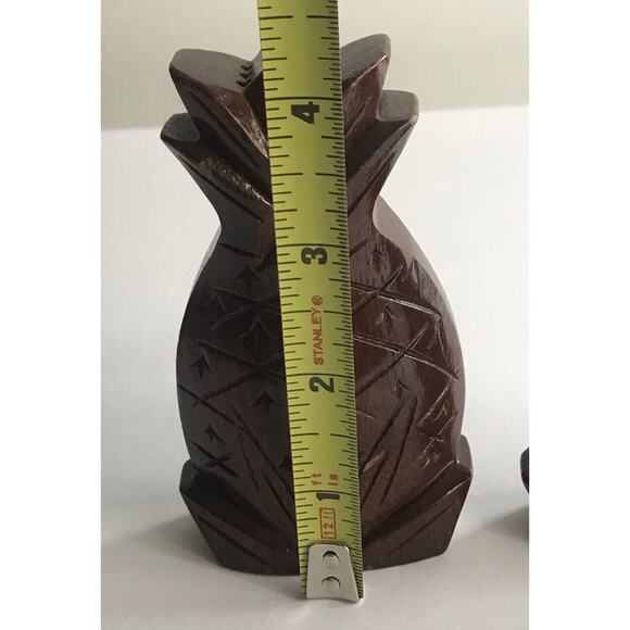Vintage Hawaiian Monkey Pod Wood Pineapple Salt and Pepper Shakers Tiki Maui 4" - Picture 7 of 12